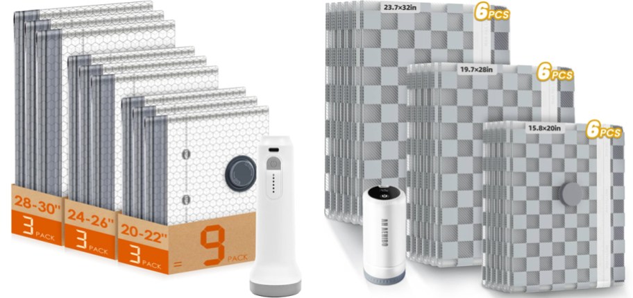 two sets of vacuum storage bags with cordless pumps