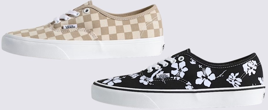 checker board and floral print sneakers