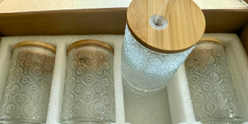 Vintage Glass Tumbler 4-Pack w/ Bamboo Lids & Straws Only $13.99 on Amazon