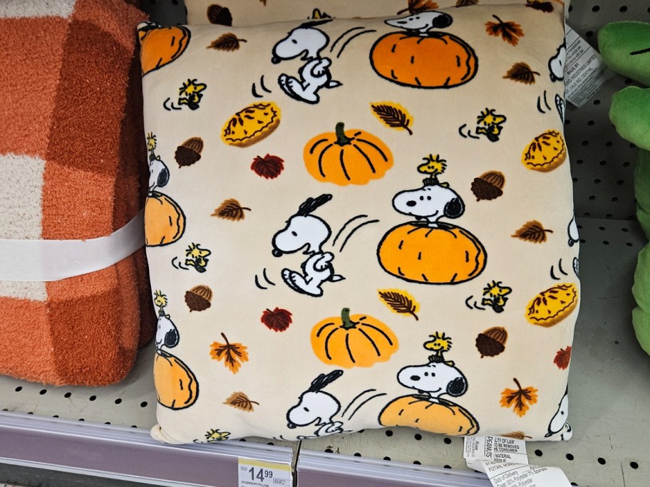 tan snoopy pillow with pumpkins 