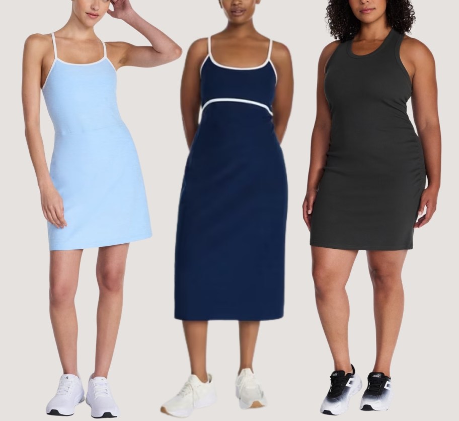 3 women in 3 styles of athletic dresses