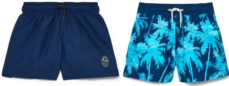 two pairs of blue swimshorts