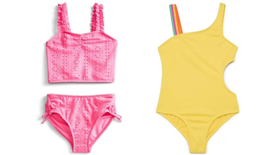 pink and yellow girls swimsuits
