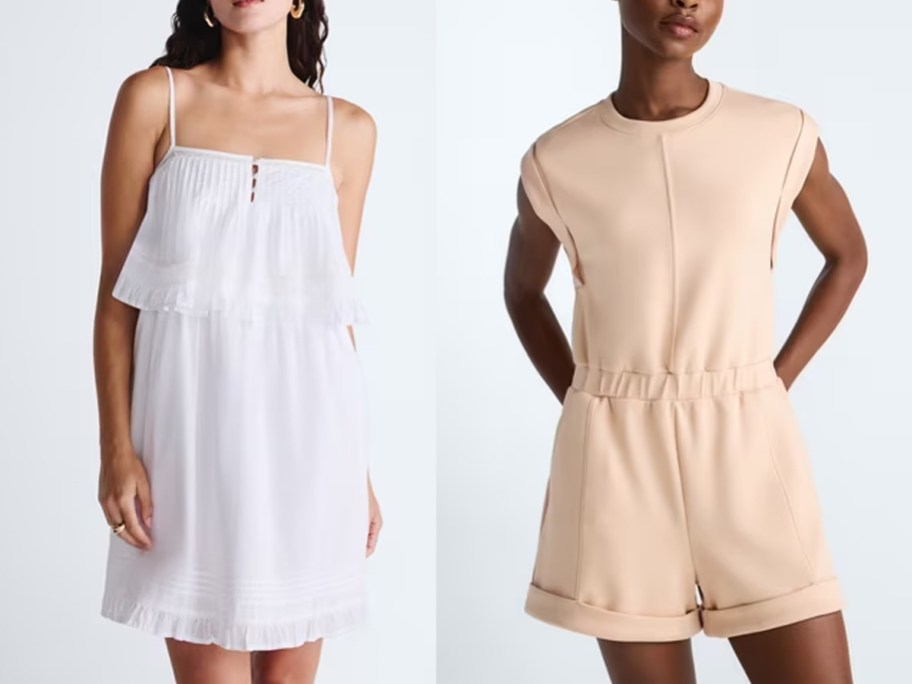 women wearing white and beige dresses