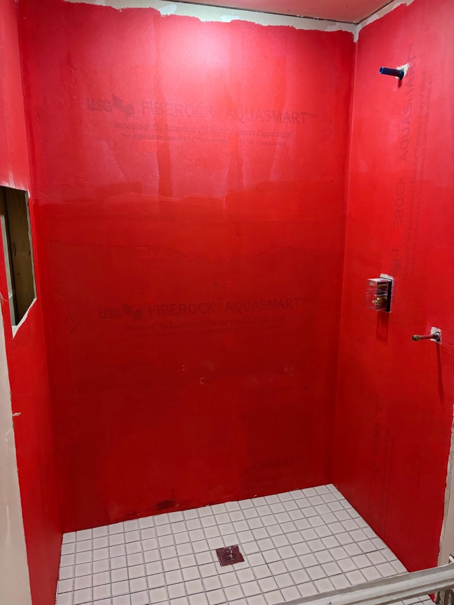 red paint on walls for waterproofing shower