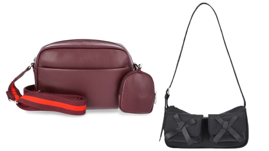 maroon and black purses 