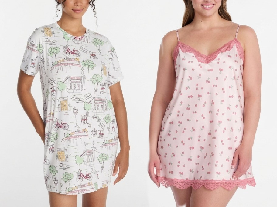two women wearing pajamas
