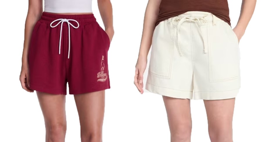 women wearing red and white shorts 