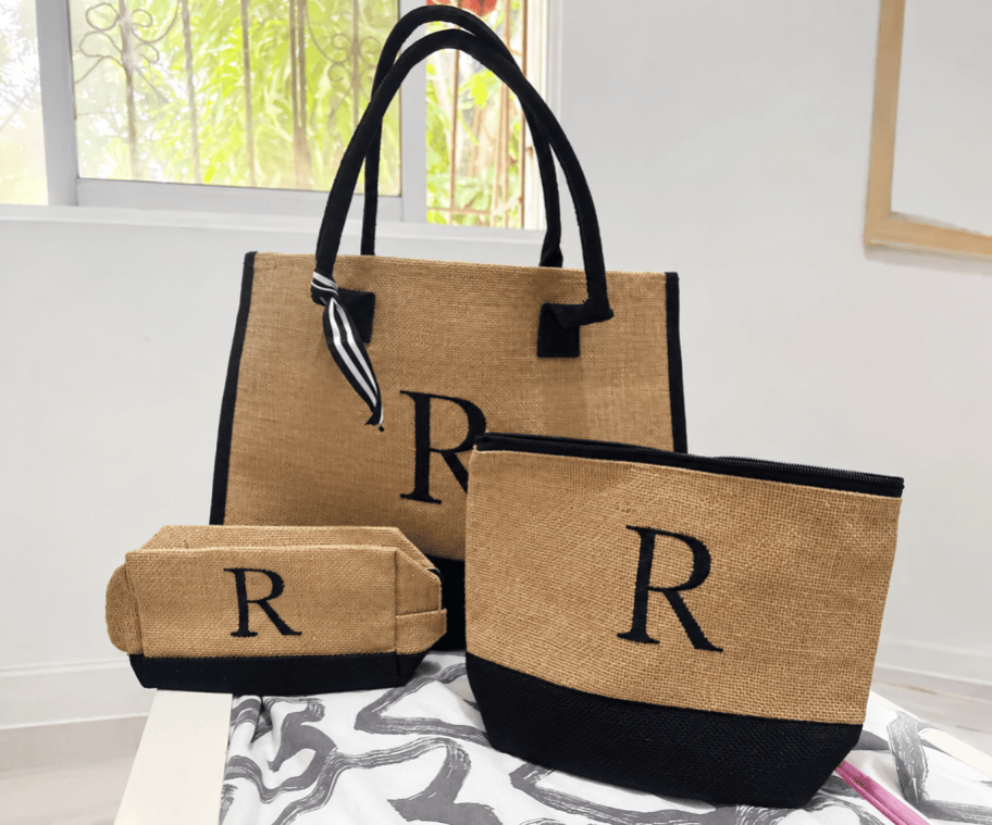 tote bags on a table