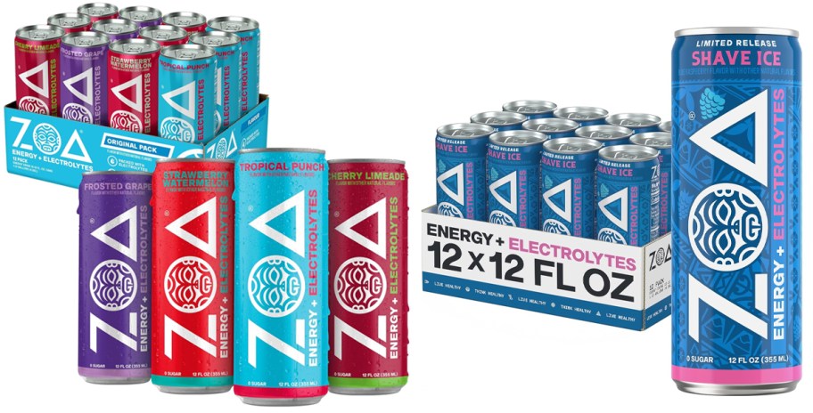 zoa variety and shaved ice energy drink cans 