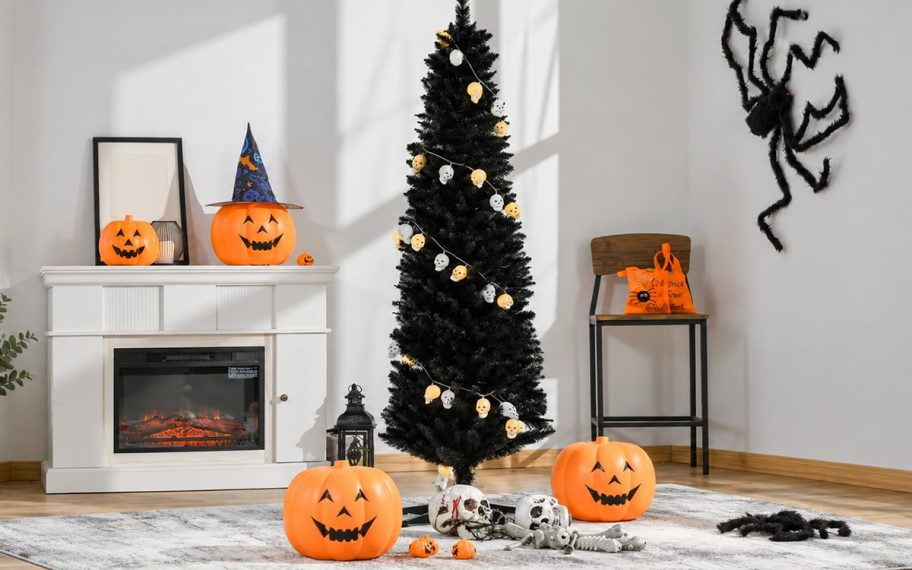 7 ft. Artificial Black Tree with Stand with halloween decorations