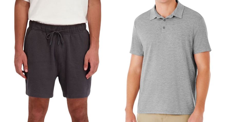 two men wearing Aeropostale Men's Fleece Pull-On Shorts and Member's Mark Men's Favorite Soft Polo