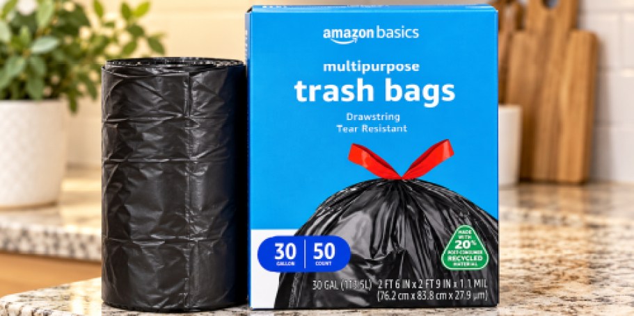 Amazon Basics 30-Gallon Trash Bags 50-Count Just $9.77 Shipped for Prime Members
