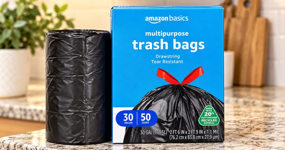 Amazon Basics 30-Gallon Trash Bags 50-Count Just $9.77 Shipped for Prime Members