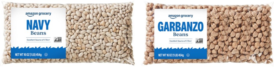 bags of dried navy and garbanzo beans