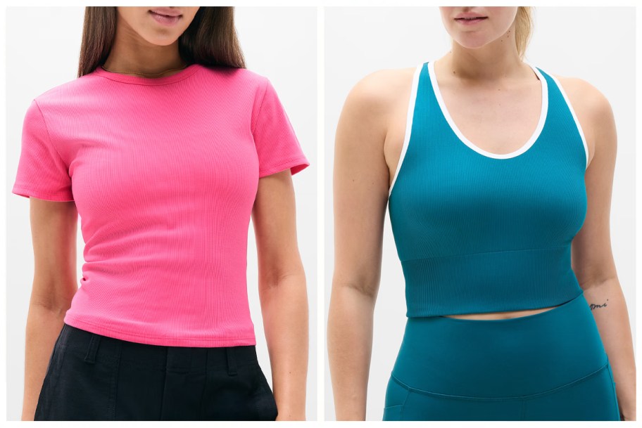 Athleta Signature Rib Crop Tee and Athleta Recharge Seamless Racerback Tank