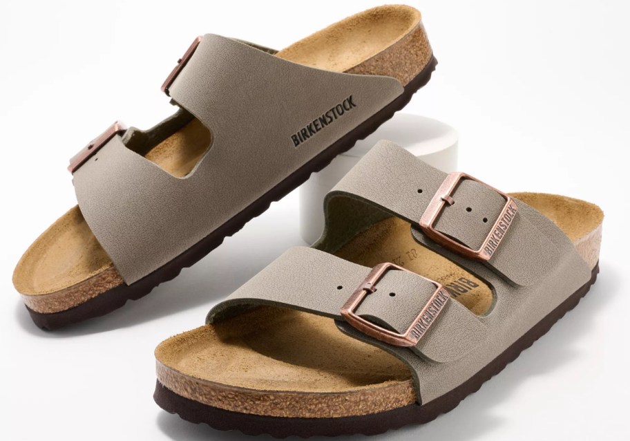 stone colored 2 strap footbed sandals