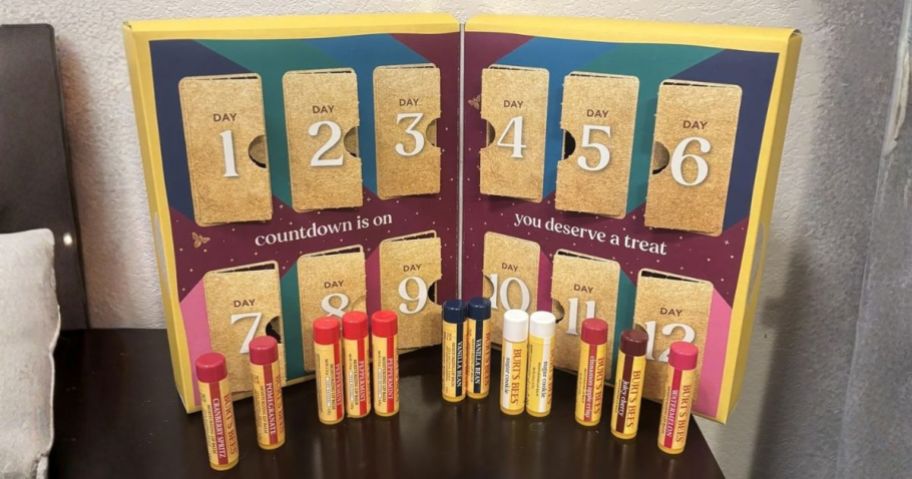 Burt's Bees Holiday Lip Balm Advent Calendar on table
