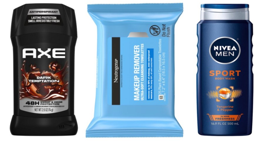 deodorant, makeup wipes and body wash