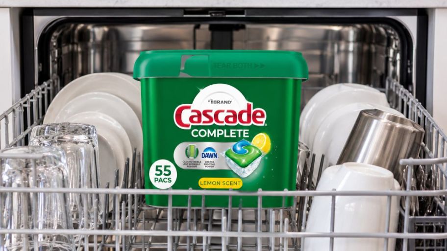 Cascade complete 55 count inside of the dishwasher