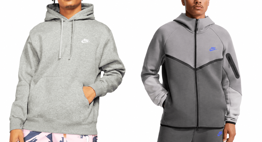 side by side images of people wearing nike hoodies