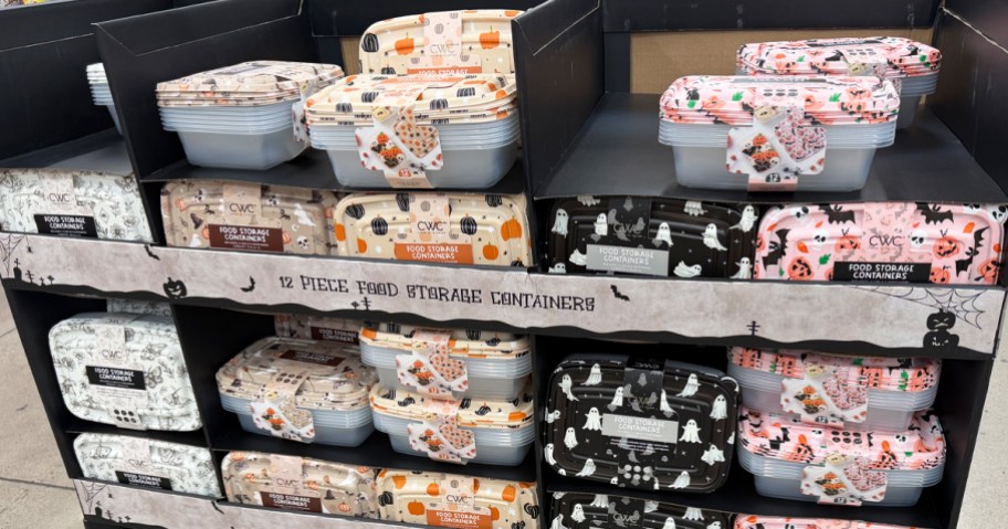 halloween print food storage containers on store display