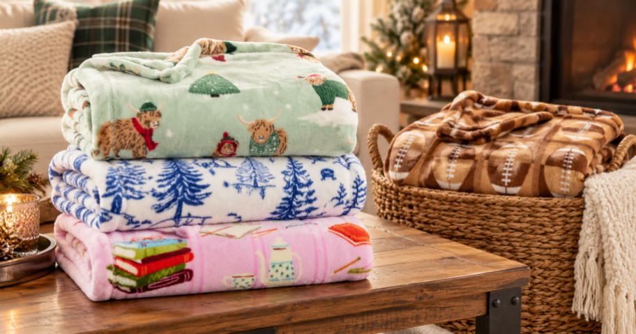 Cozy and Winter Themed Big One Blankets in a living room