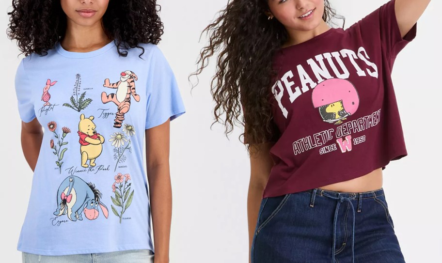 Disney Juniors Winnie the Pooh Graphic T-Shirt and Grayson Threads Juniors Woodstock Football Graphic Tee