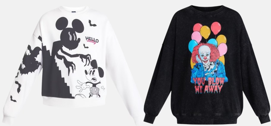 white and black halloween graphic sweatshirts