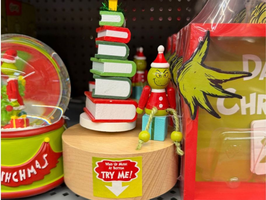 Dr. Seuss Grinch Musical Rotating Wood Tabletop Decoration in store