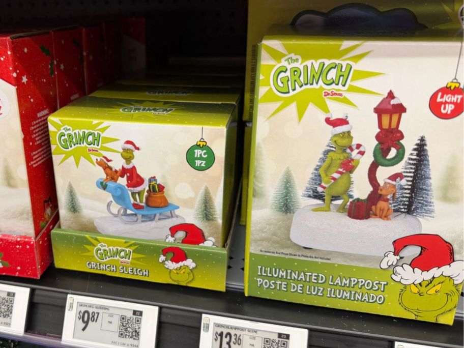 Dr. Seuss Grinch sleigh and lamppost boxes in store