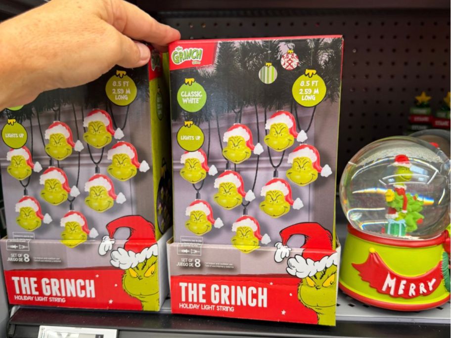 Dr. Seuss The Grinch Christmas String Lights box in hand in store