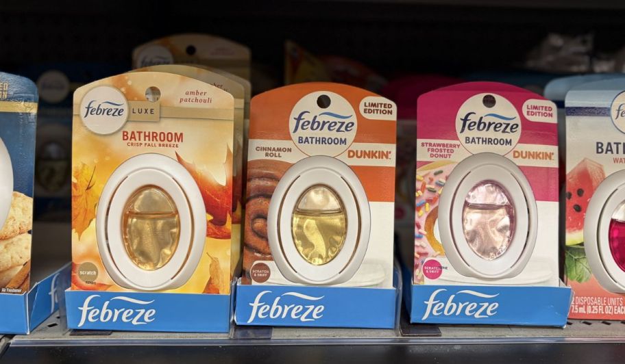 Febreze x dunkin bathroom displayed on a shelf at walmart