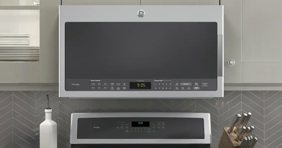 GE Profile Microwave with trange underneath