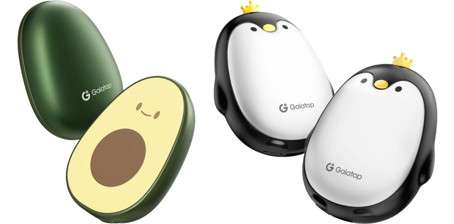 sets of avocado and penguin hand warmers