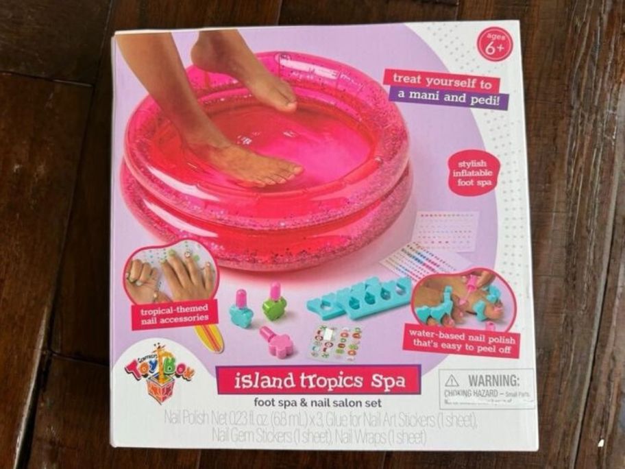 Geoffrey's Toy Box Island Tropics Foot Spa Nail Salon Kit box on table