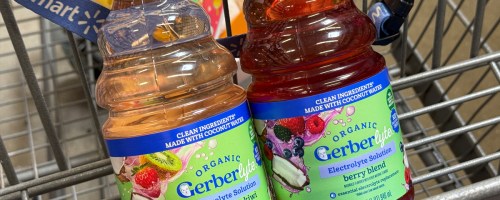 two bottles of Gerberlyte in Walmart shopping cart