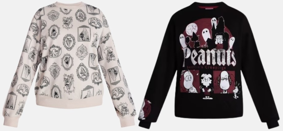 white and black halloween graphic sweatshirts