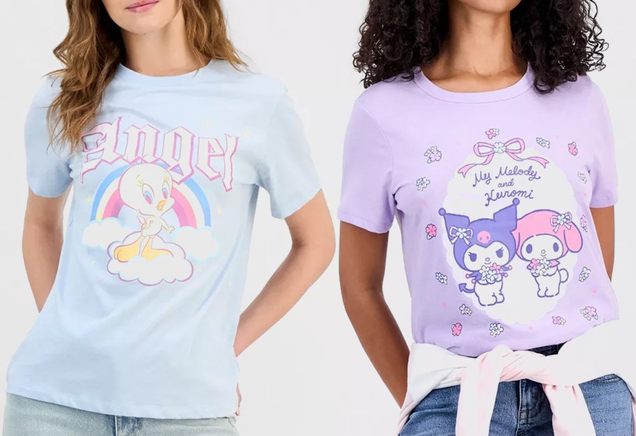 Grayson Threads Juniors Tweety Bird Angel Graphic Tee and Sanrio Juniors Kuromi & My Melody Graphic T-Shirt