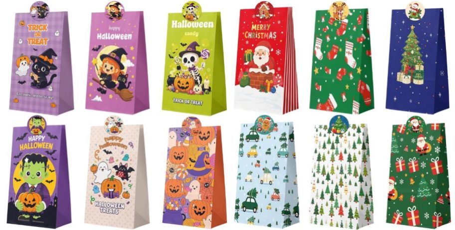 HSHFAMIIY Halloween and Christmas Gift Bag 24-Pack w Stickers
