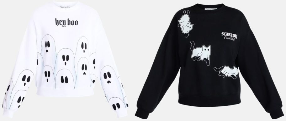 white and black halloween graphic sweatshirts