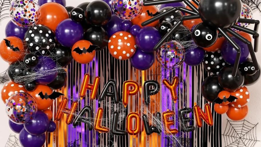 Halloween and balloon garland in purple and orange
