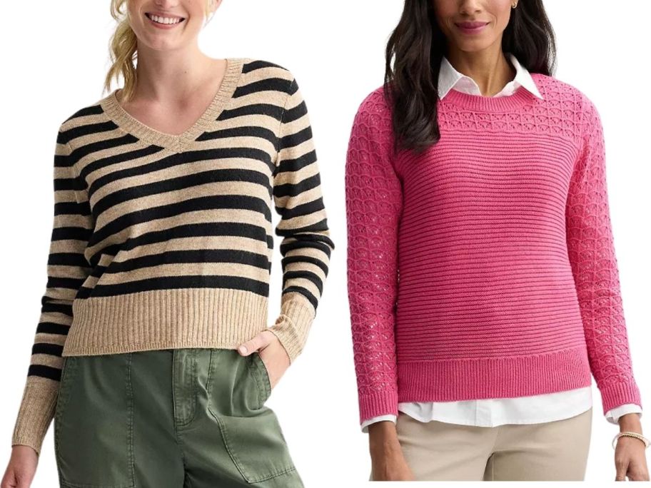 Kohls sweaters in stripes and pink sweater