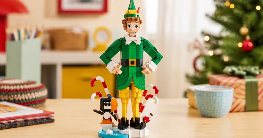 lego buddy the elf set on a wood table