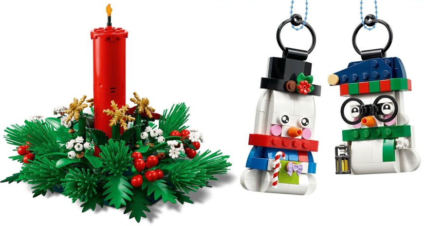 lego candle decor and snowmen 