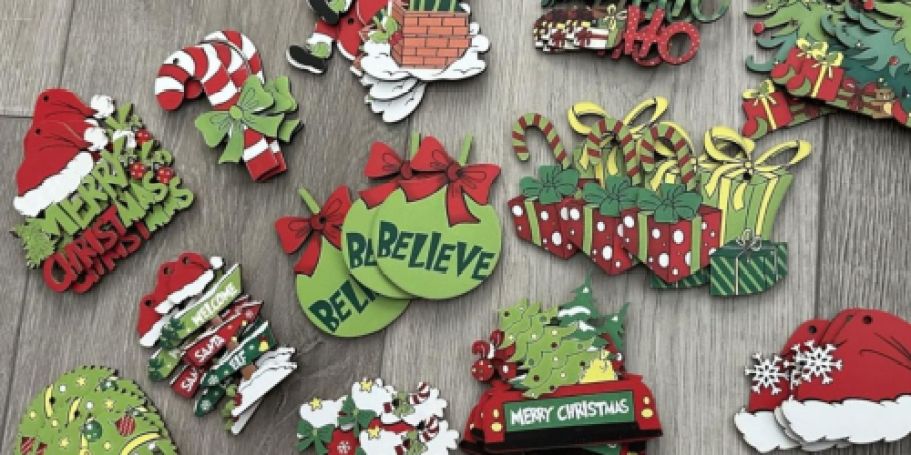 Grinch-Inspired Wooden Ornament Set Only $6.49 on Amazon (Unique Gift Tag Idea!)