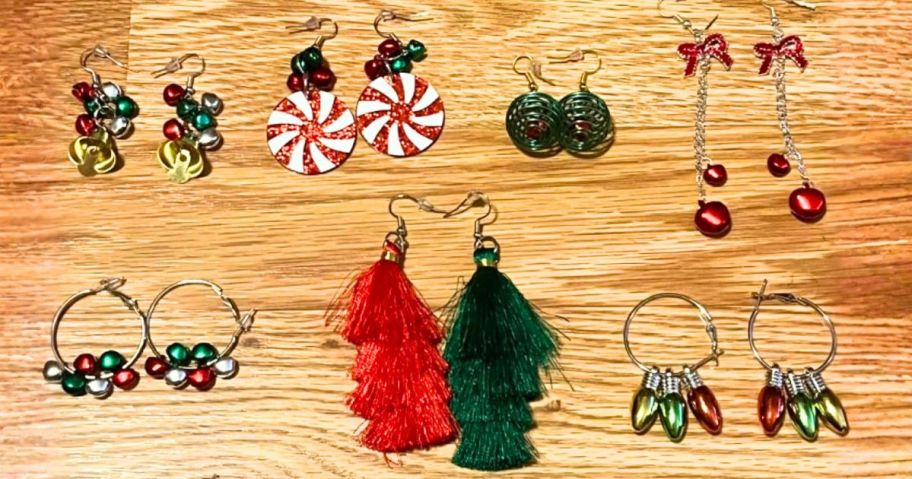 LUYI Christmas Earrings on table