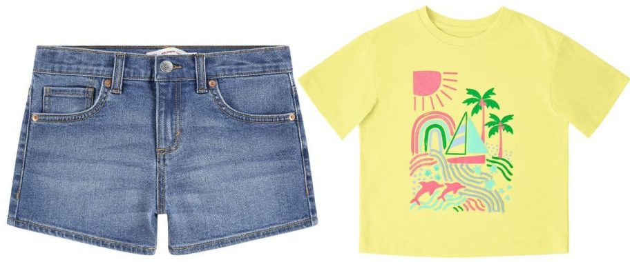 Levi's Girls Denim Shorts and Member's Mark Girls Short Sleeve T-Shirt