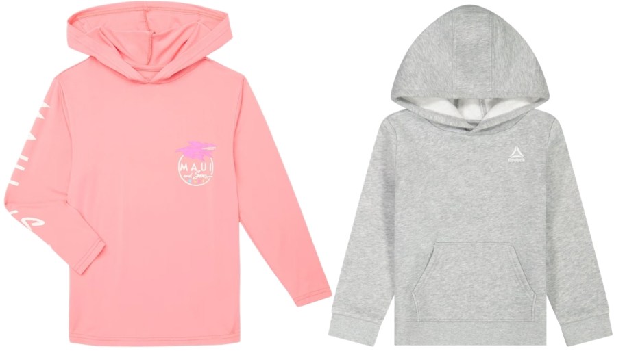 kids pink hoodie and toddlers gray hoodie