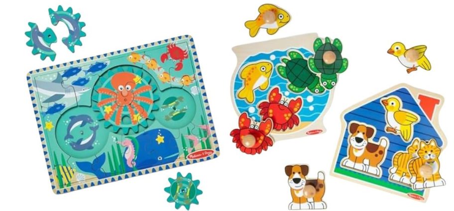 Melissa & Doug Wooden Underwater Jigsaw and Jumbo Peg Puzzle 2-Pack